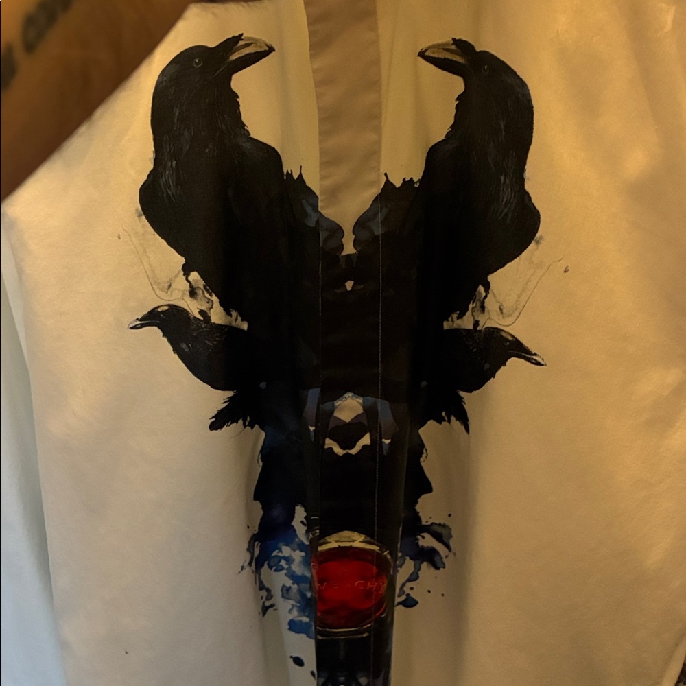 Givenchy White Shirt with Black and Blue stunning Design of crows. Unique - Picture 3 of 11